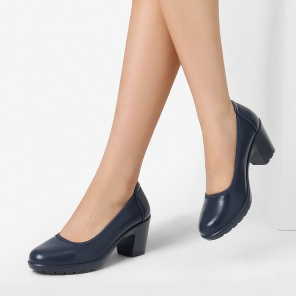 [Stand All Day Pumps] Edena Chunky Low Block Heel Pumps - NAVY BLUE - 1